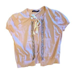 The Limited cropped tie pointelle cardigan with beading